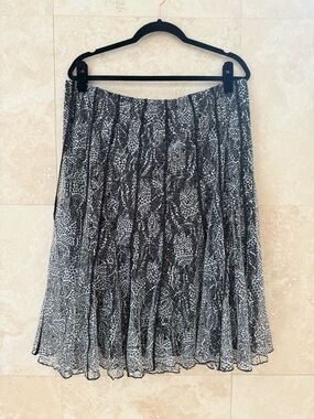 Coldwater Creek Black White Embroidered Pleated A-Line Skirt Size XL 16 EUC